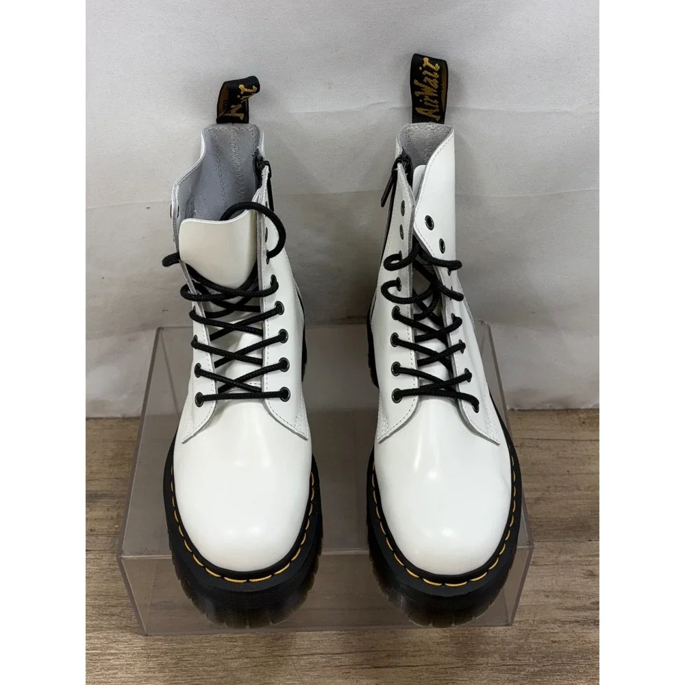 Dr Martens Jadon White Smooth Leather Platform‎ Boots Chunky Sole Side Zip